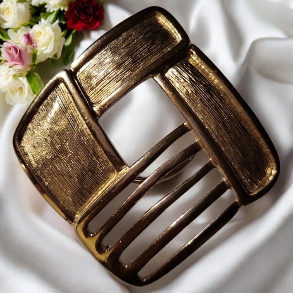 Vtg 70's Jeri Lou Gold Tone Dress Scarf Sweater Clip Slide V-5 Square